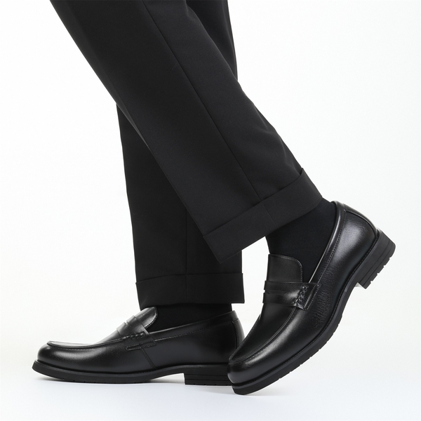 Men's Smooth PU Leather Penny Loafers - BLACK - 6